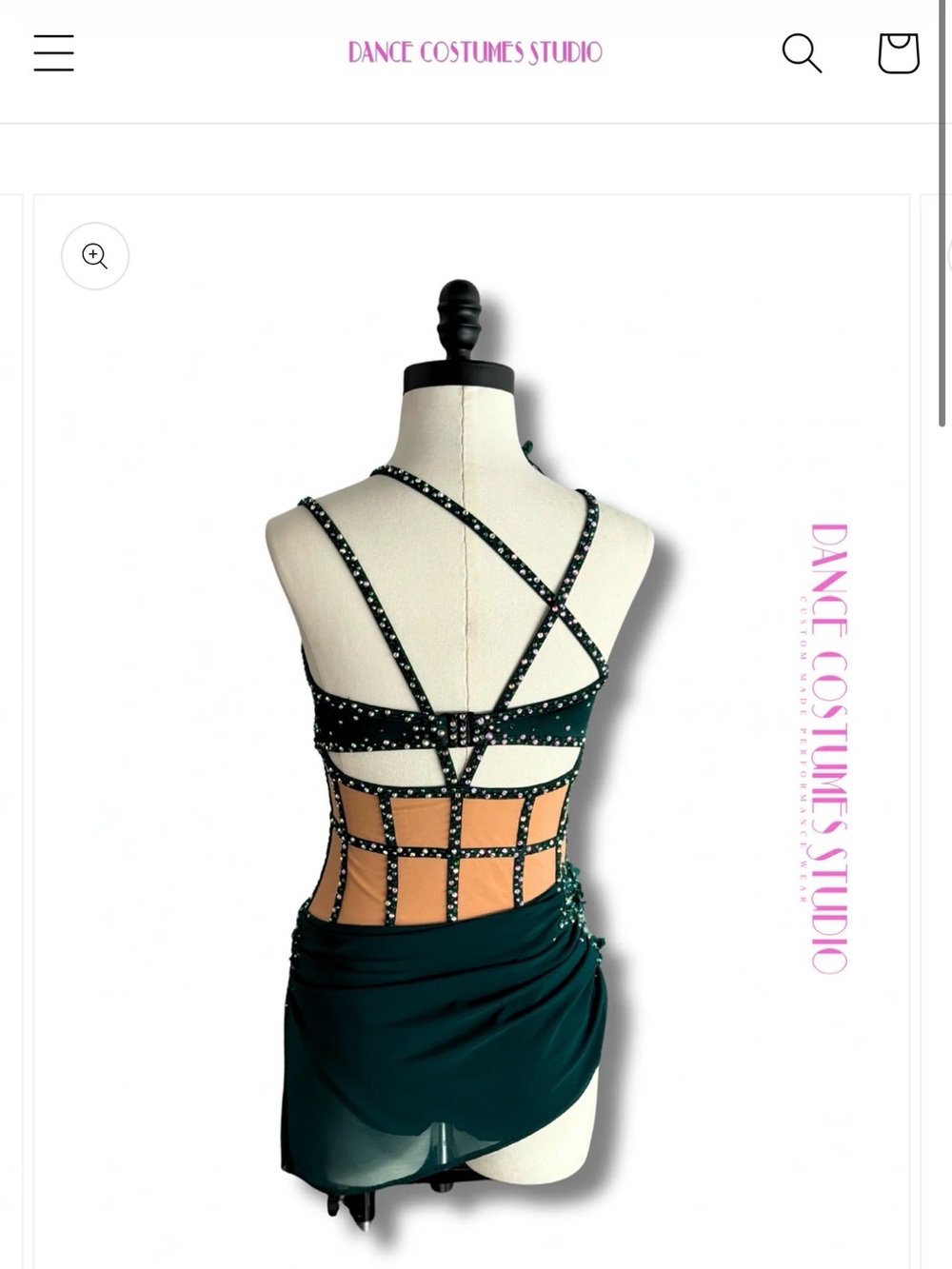 Backless Strappy Performance Dress in Deep Green Dance costume size S